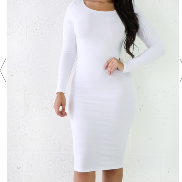White long sleeve midi bodycon dress Clearance